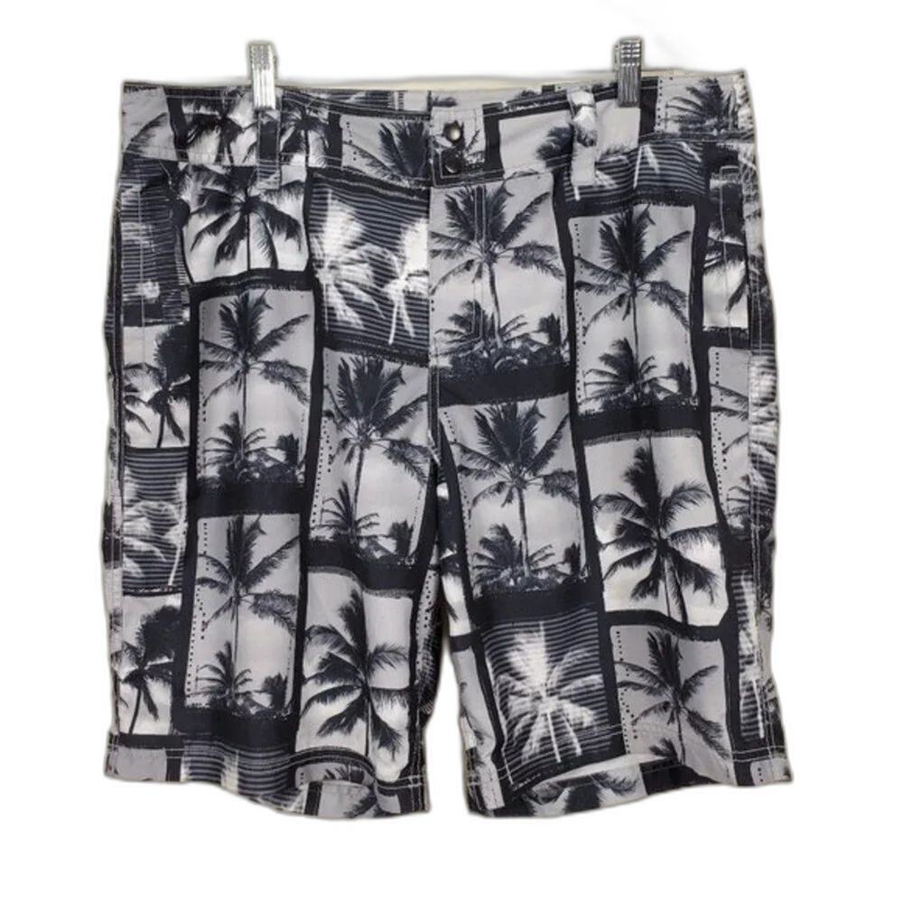 Old Navy Palm Tree Swim Trunks Black White Gray Mens Size L Tropical Print